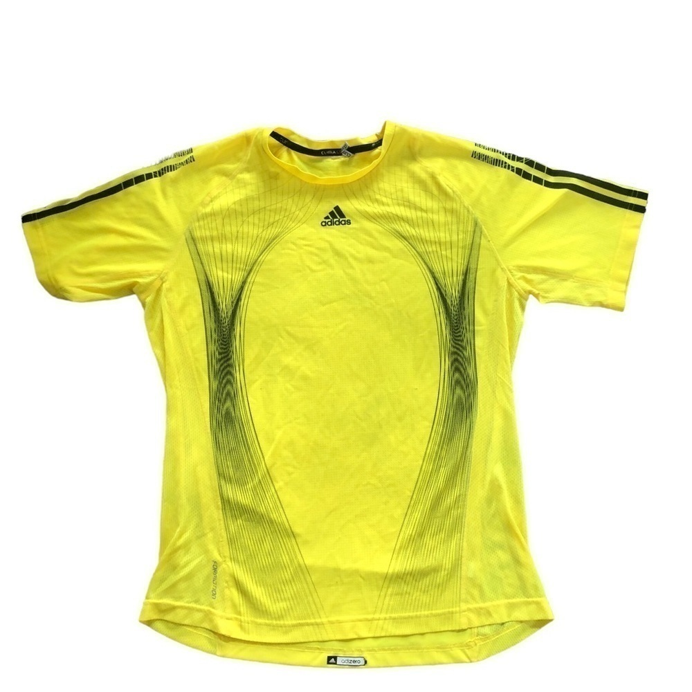 Adidas Adizero lightweight Running Mesh SS Tee Yellow Black Graphics Clima Cool